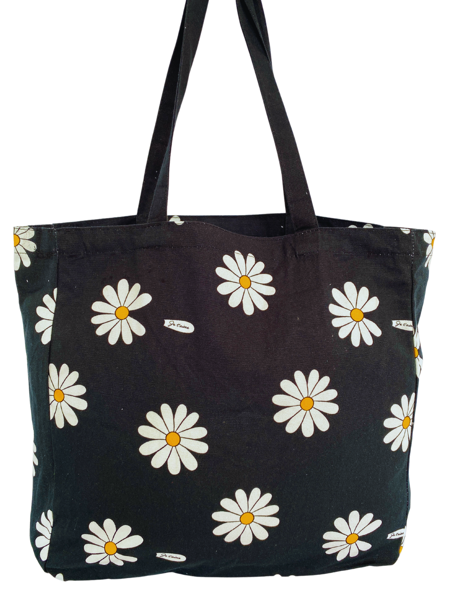 Sac réutilisable illustré : Marguerites (fond noir)