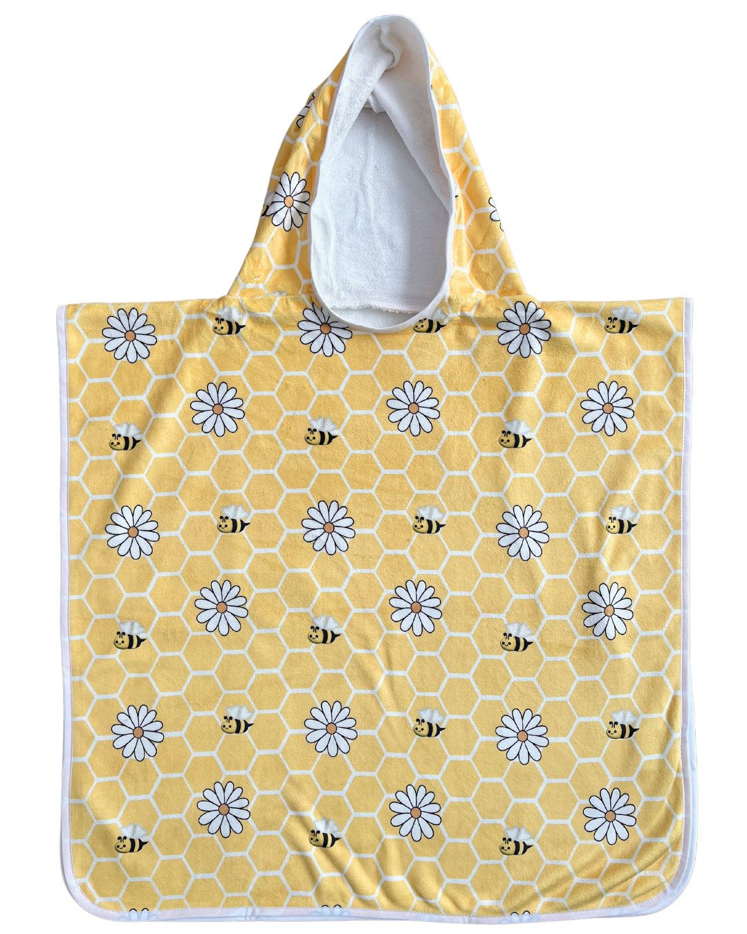 Hooded poncho towel for children (18 months to 5 years): Bees in a flower field