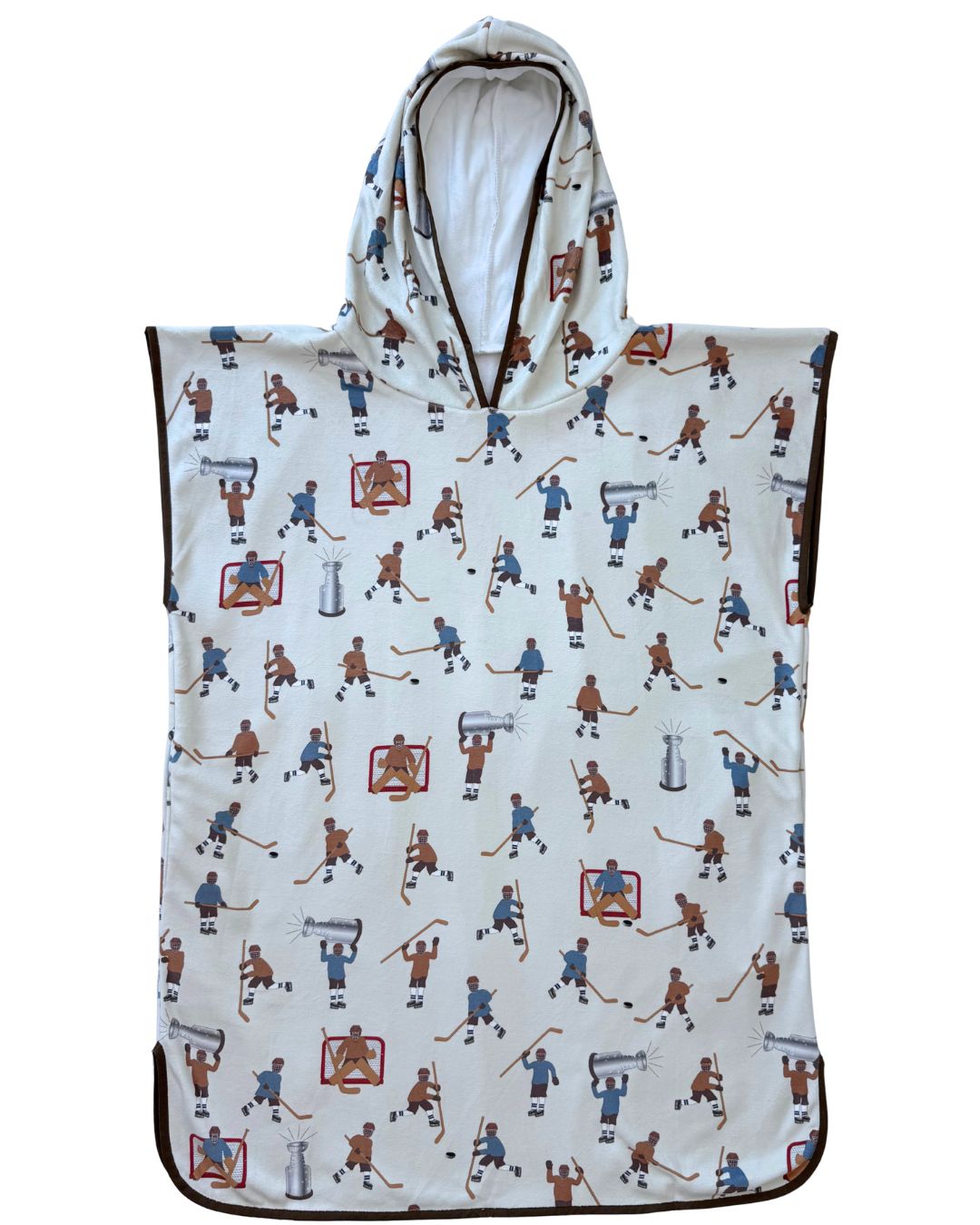 Serviette poncho à capuchon pour adulte et enfant : Joueurs de hockey (bleu vs brun)