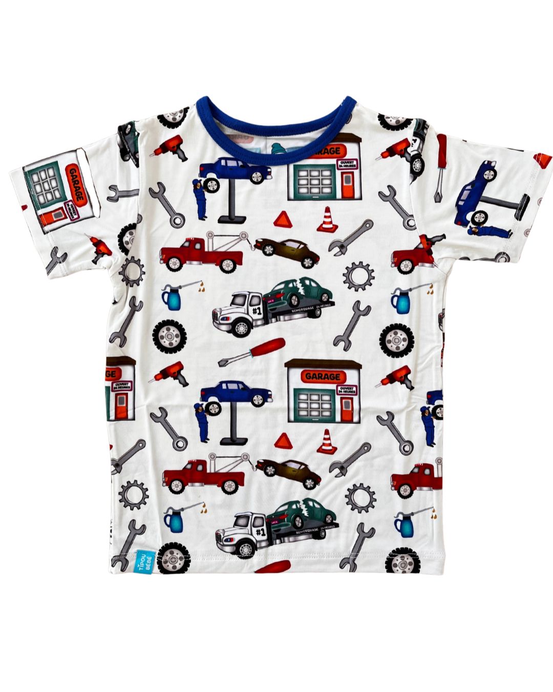 T-shirt bébé et enfant ultra doux en bambou : Mécaniciens et autos cassées