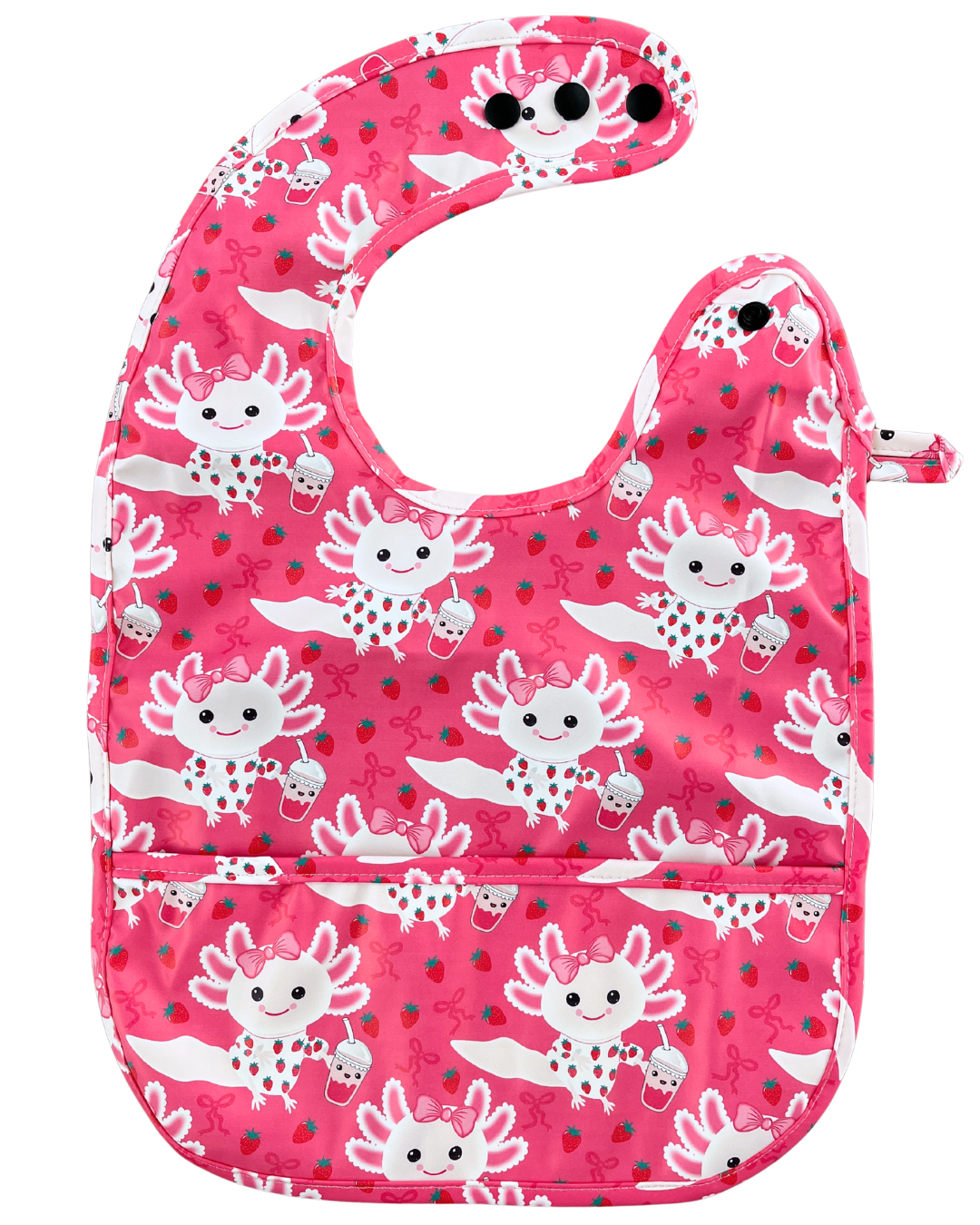 Waterproof bib with pocket: Axolotls and their strawberry milkshake