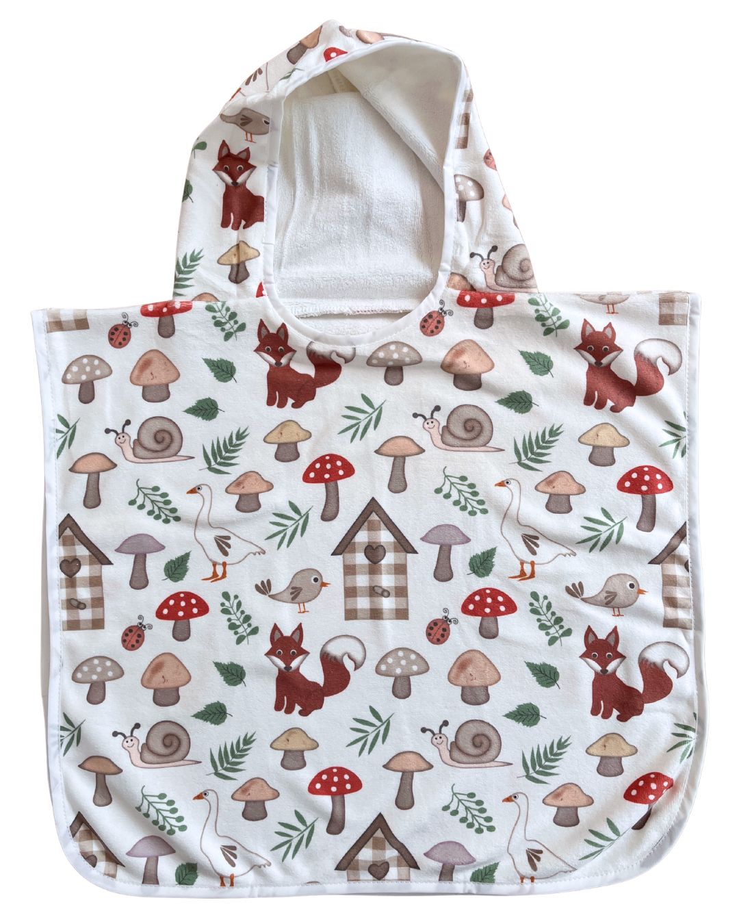 Serviette poncho à capuchon pour bébé (0-18 mois) : Renards, oies et cabanes à oiseaux collection monde merveilleux