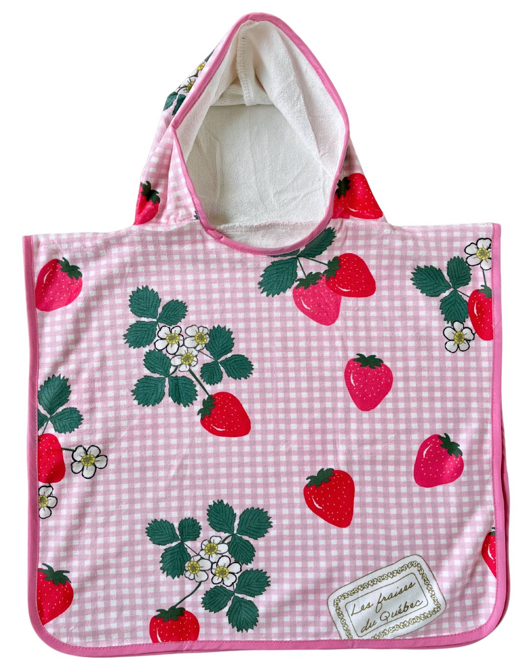 Hooded baby poncho towel (0-18 months): Quebec Strawberries