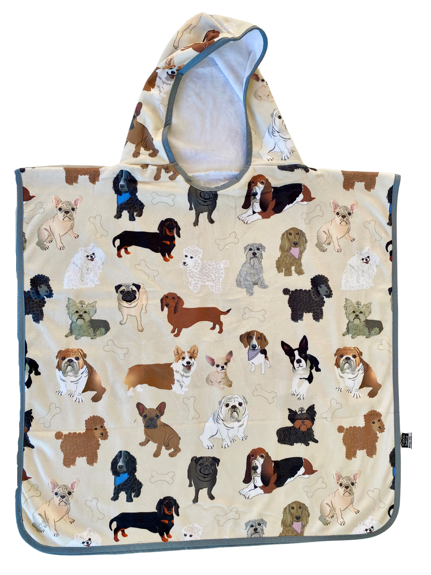 Serviette poncho à capuchon pour enfant (18 mois à 5 ans) : Amoureux des petits chiens (Amande)