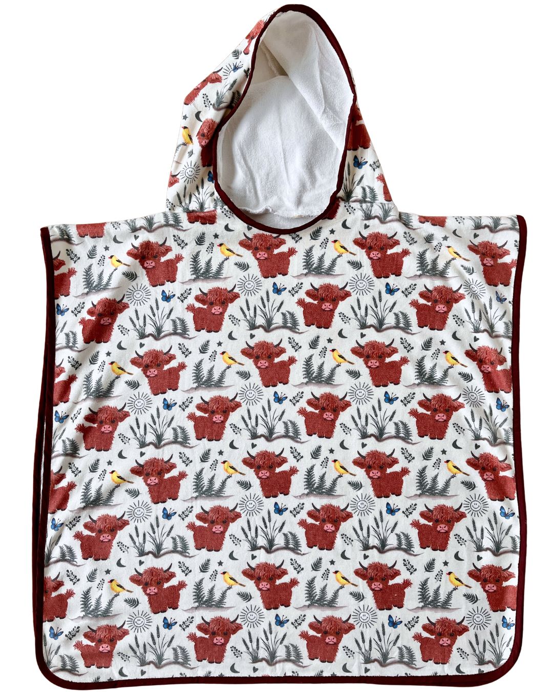 Serviette poncho à capuchon pour enfant (18 mois à 5 ans) : Vaches Highland (fond beige)