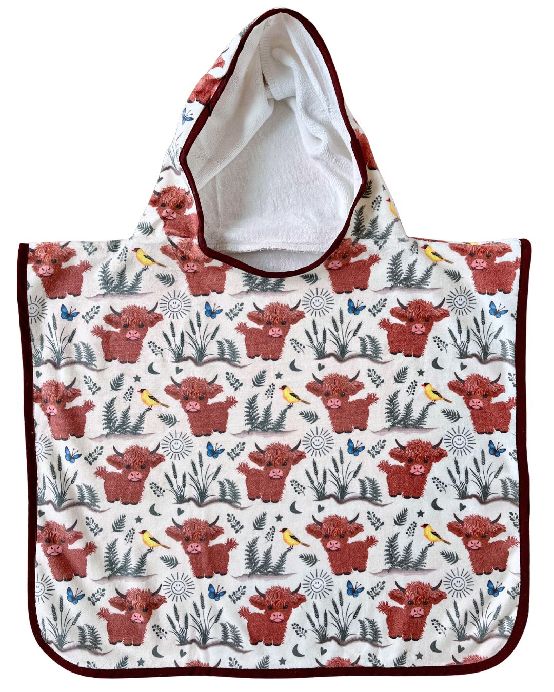 Hooded baby poncho towel (0-18 months) : Highland Cows (beige background)