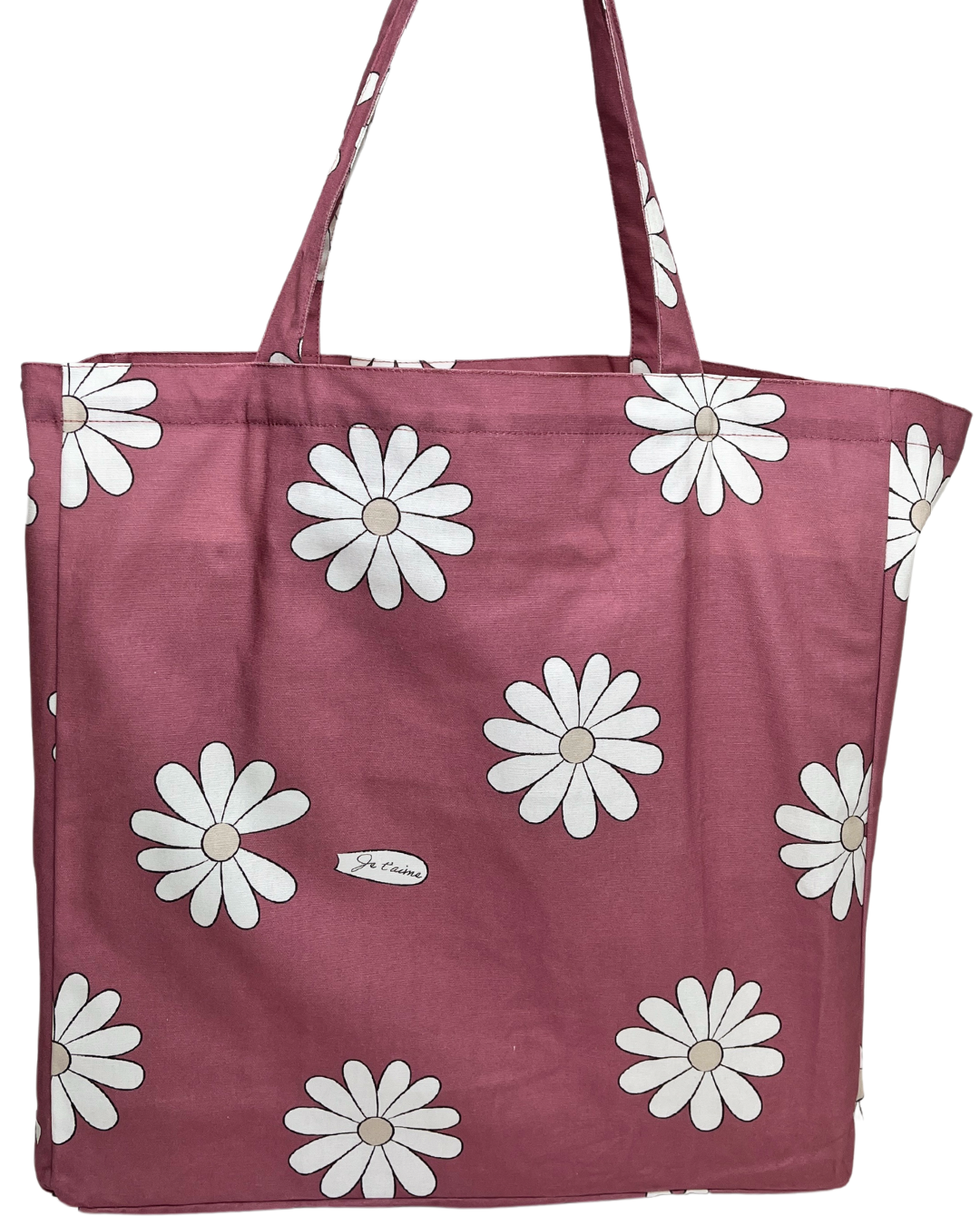 Reusable illustrated bag: BOHO Daisies (raspberry background)