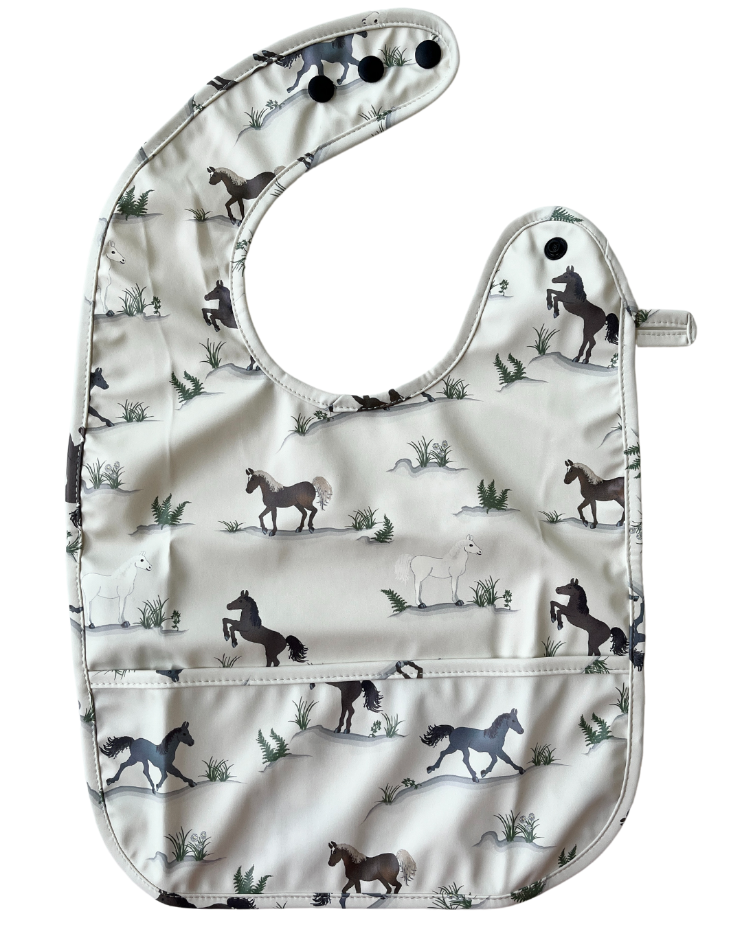 Waterproof Bib with Pocket: Horses in the meadow