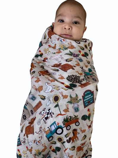 Muslin Swaddle: Teal Country Farmhouse