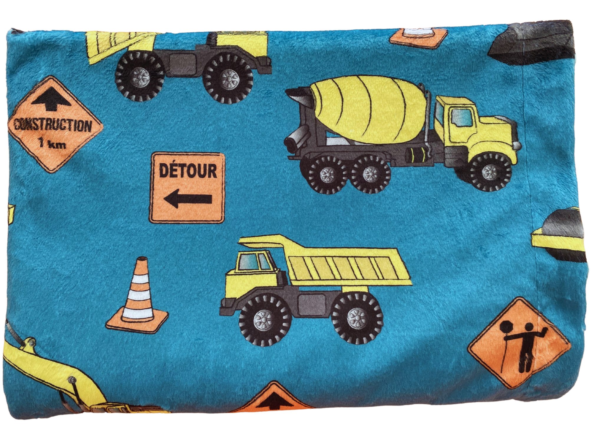 Couverture de bébé : Camions de construction (fond bleu sarcelle)