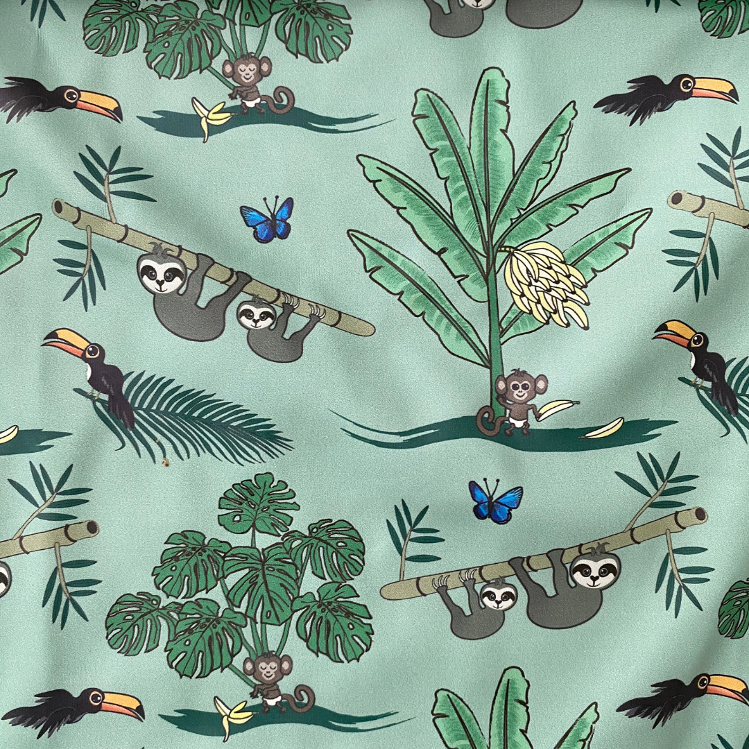 Waterproof Bib Apron with long sleeves and pocket: Sloths in the Jungle