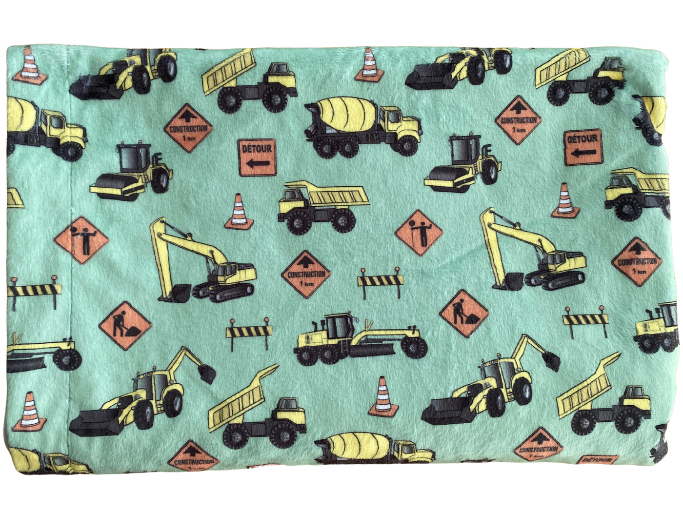 Baby blanket: Construction Trucks (Sage Green Background)
