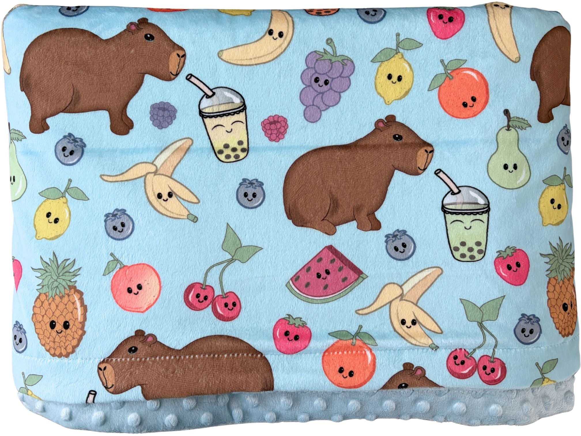Couverture de bébé : Capybaras, thé aux bulles et fruits