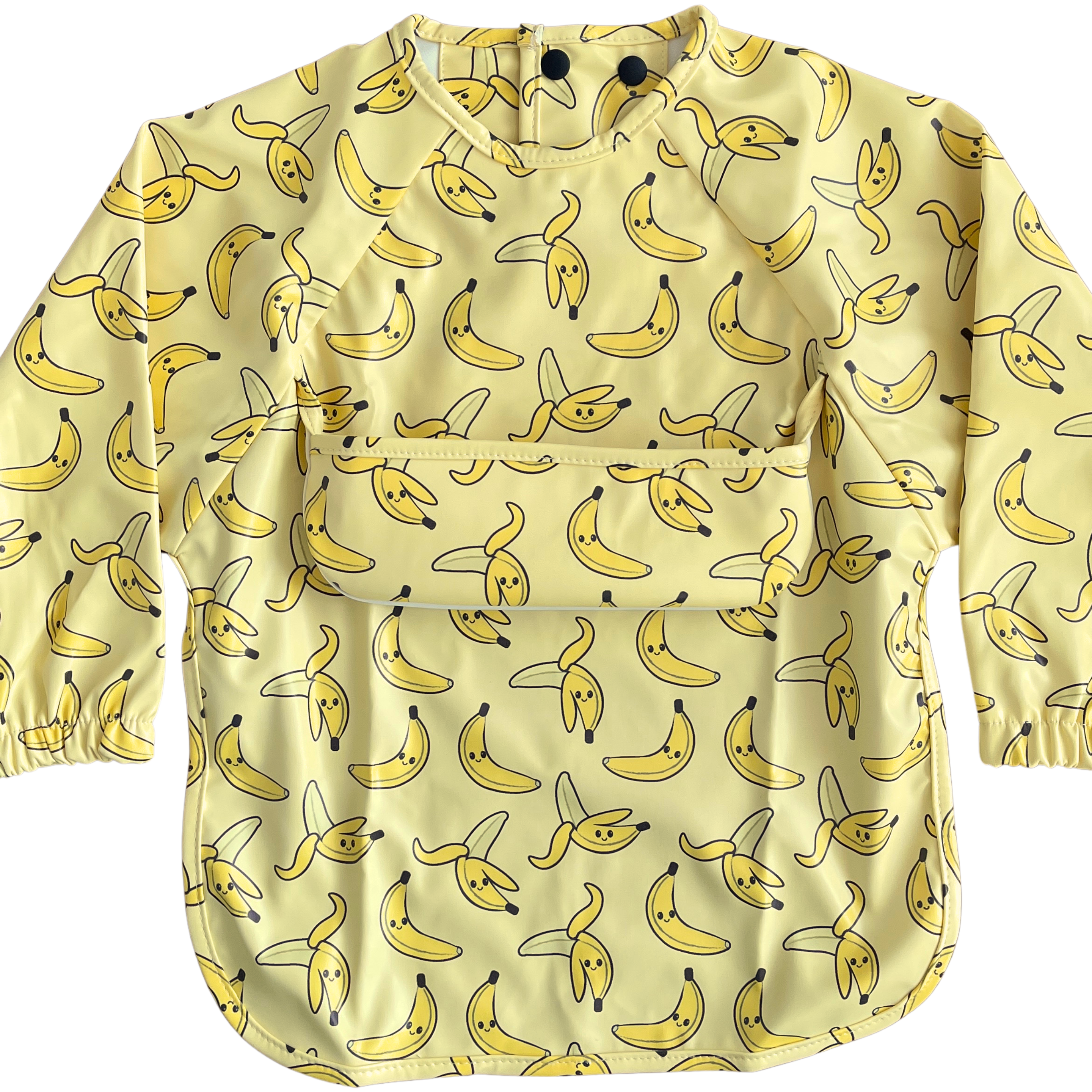 Waterproof long-sleeved bib with pocket: Friendly Bananas