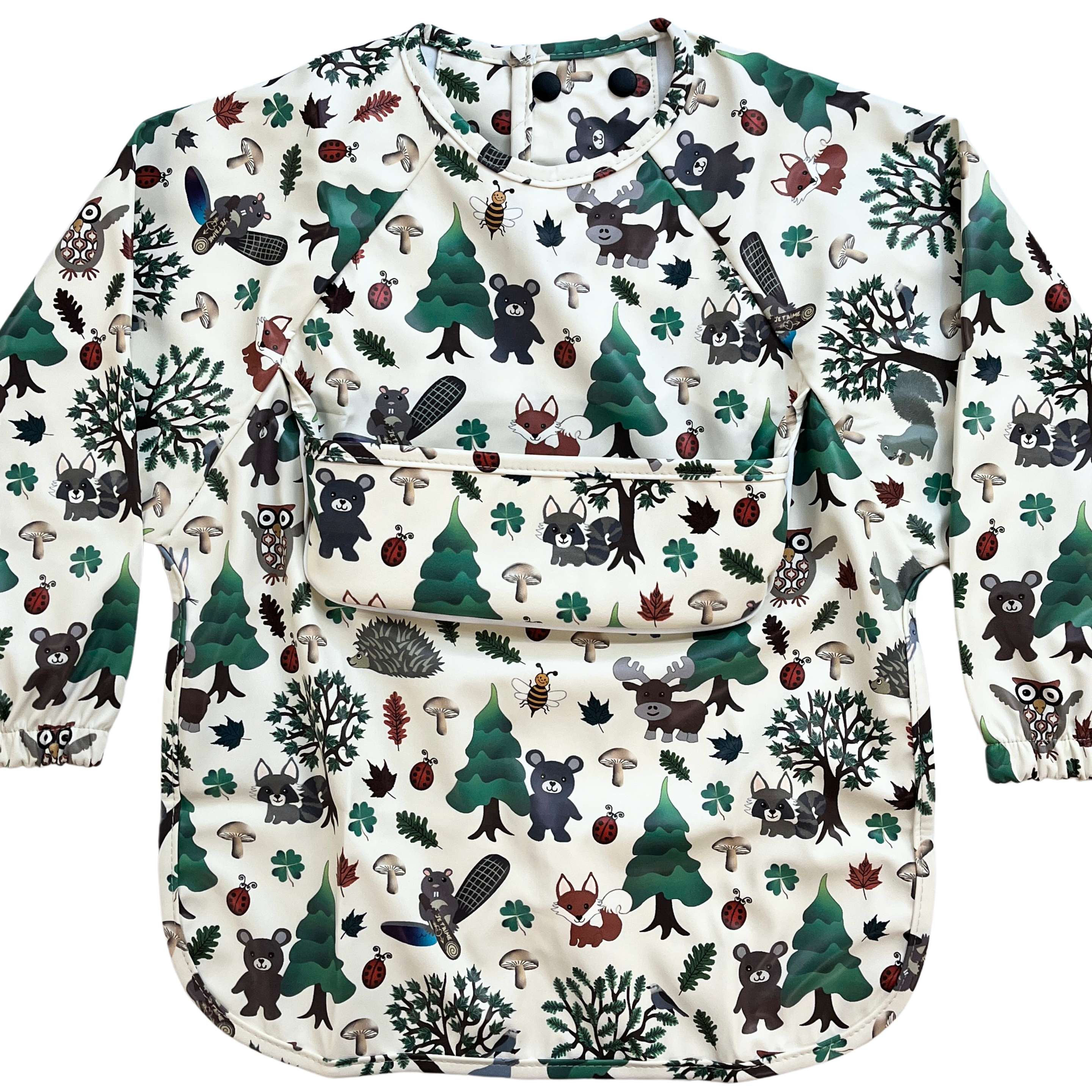 Bavette imperméable à manches longues avec poche : Animaux de la forêt joyeux