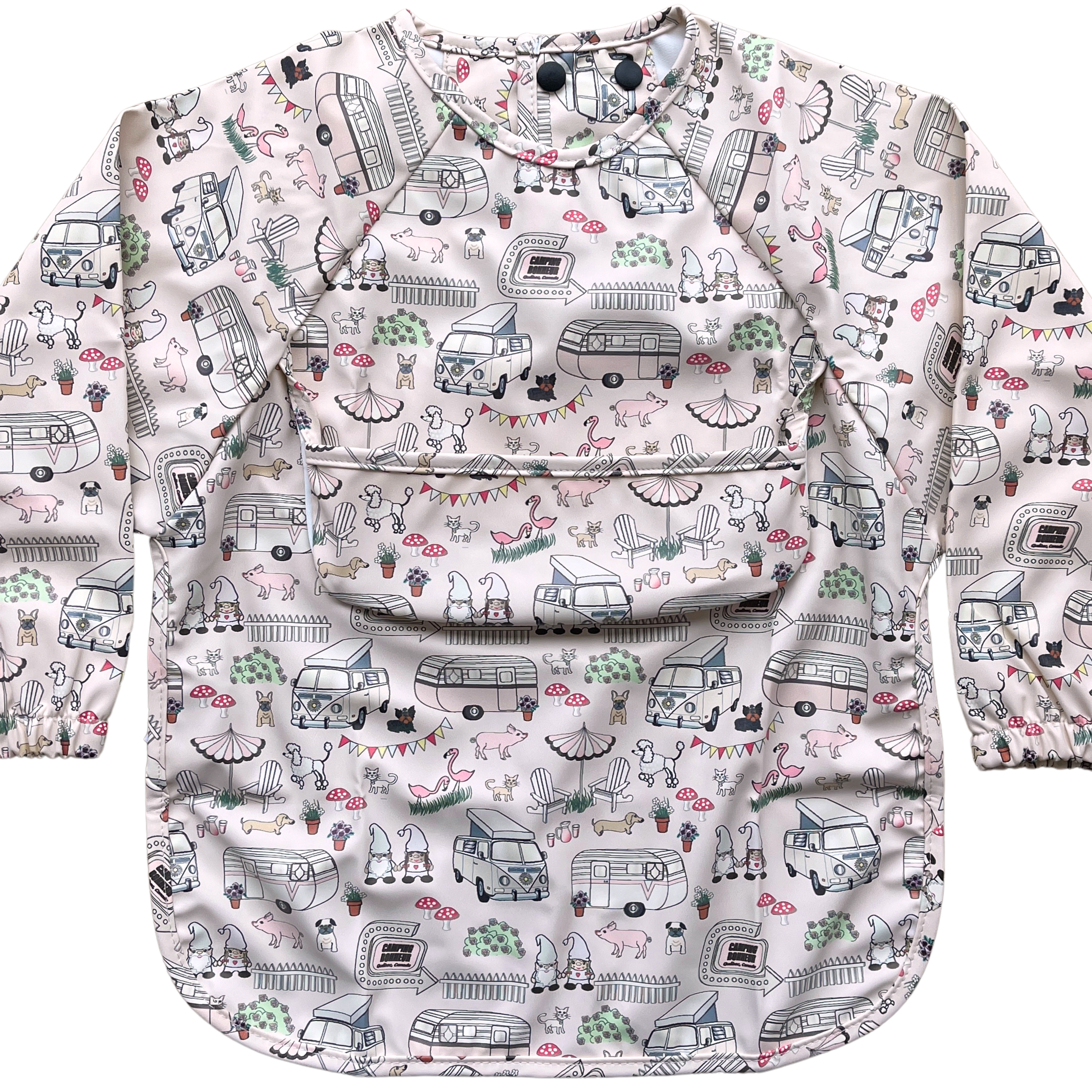 Bavette imperméable à manches longues avec poche : Camping bonheur rose