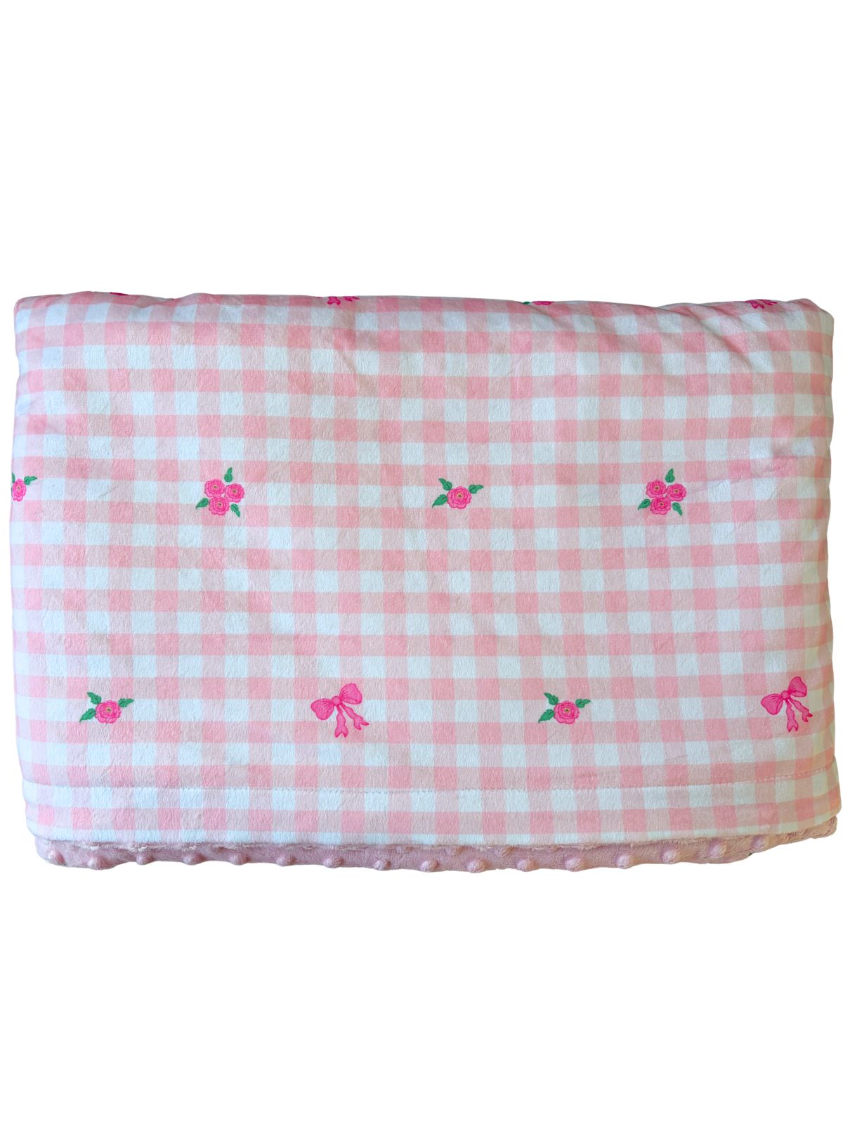 Couverture de bébé : Motif gingham rose, roses et boucles