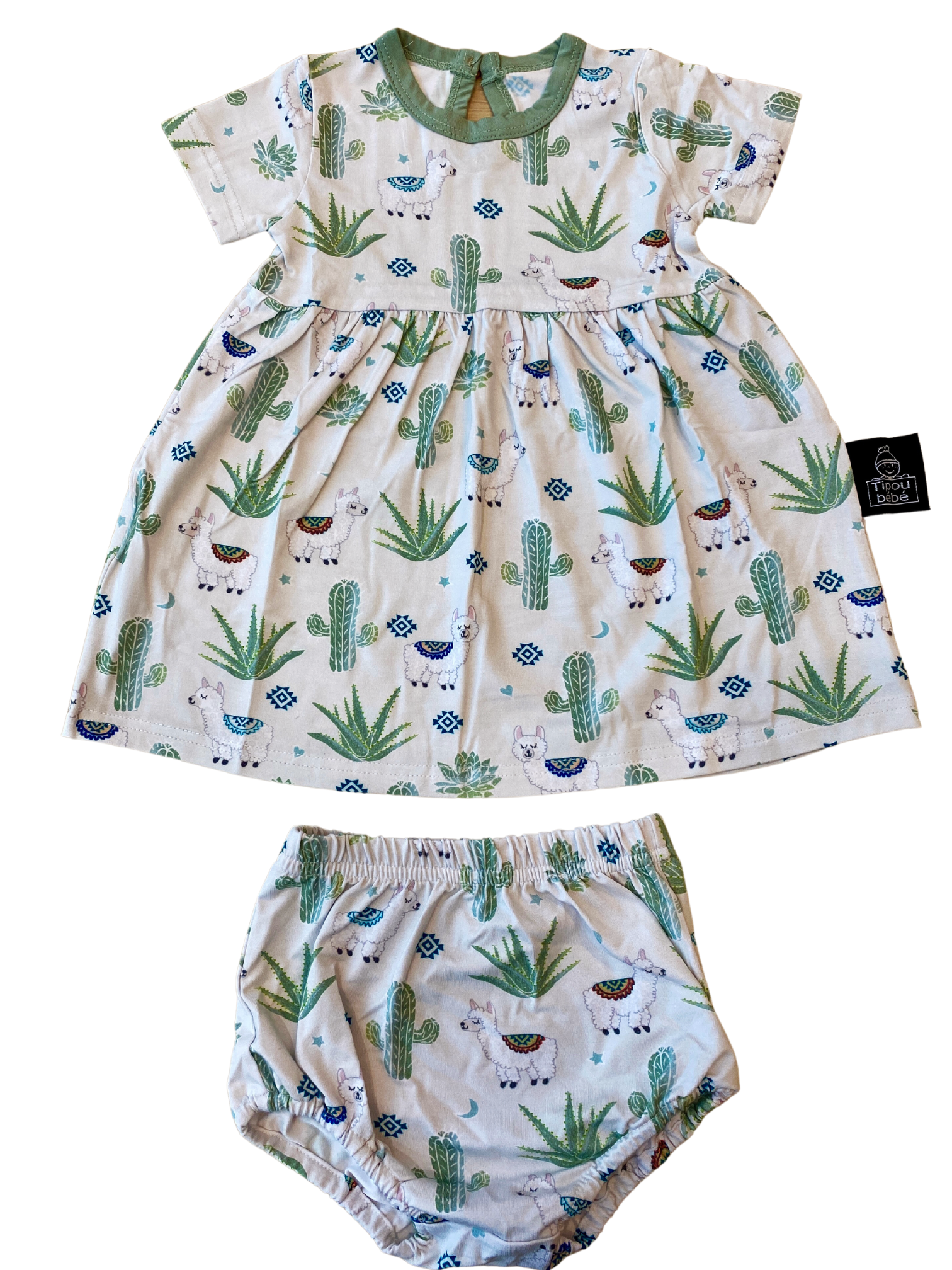 Soft Bamboo Dress : Sleeping Lamas (Cream Background)