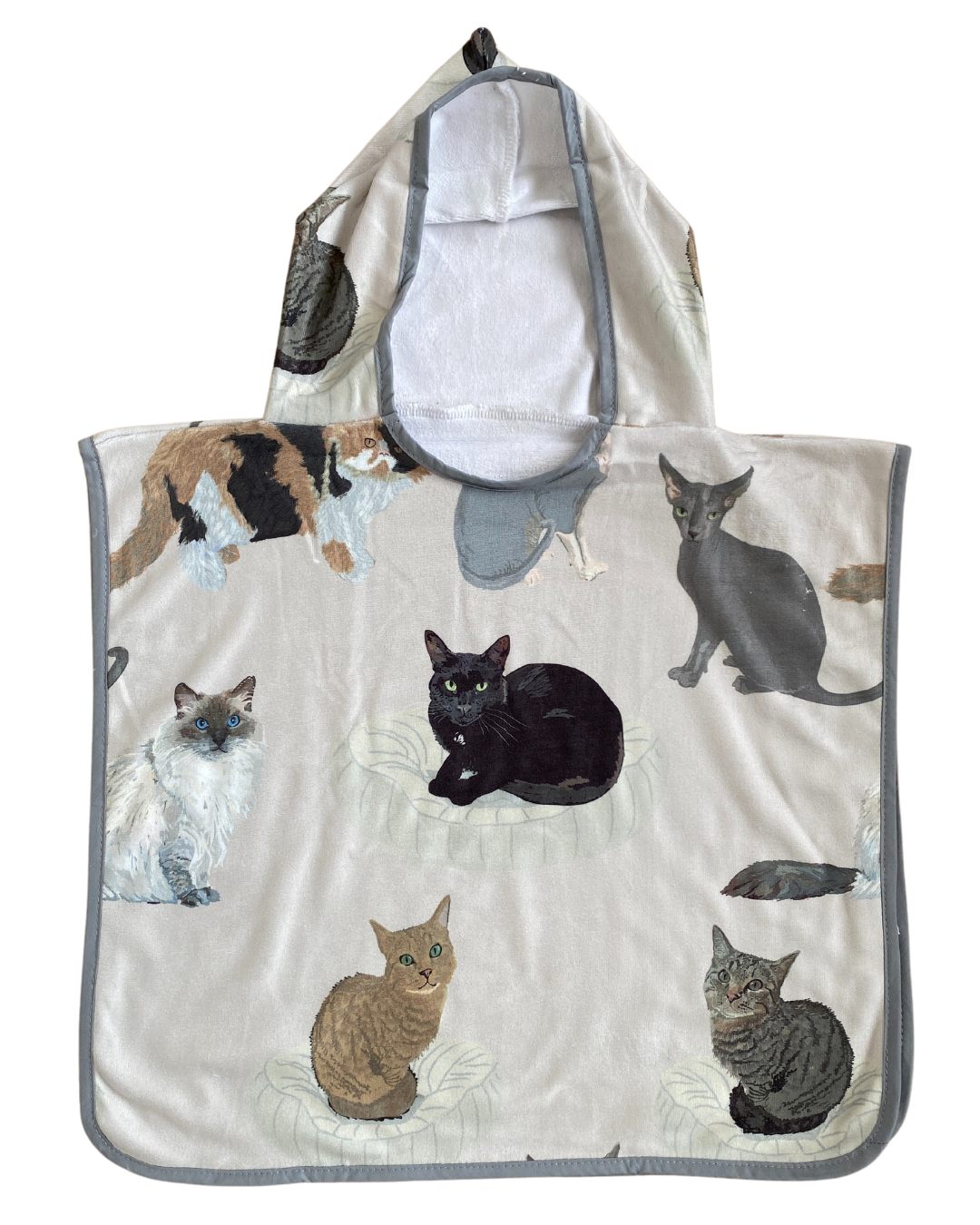 Hooded poncho towel for baby (0-18 months): My cat friends (beige background)