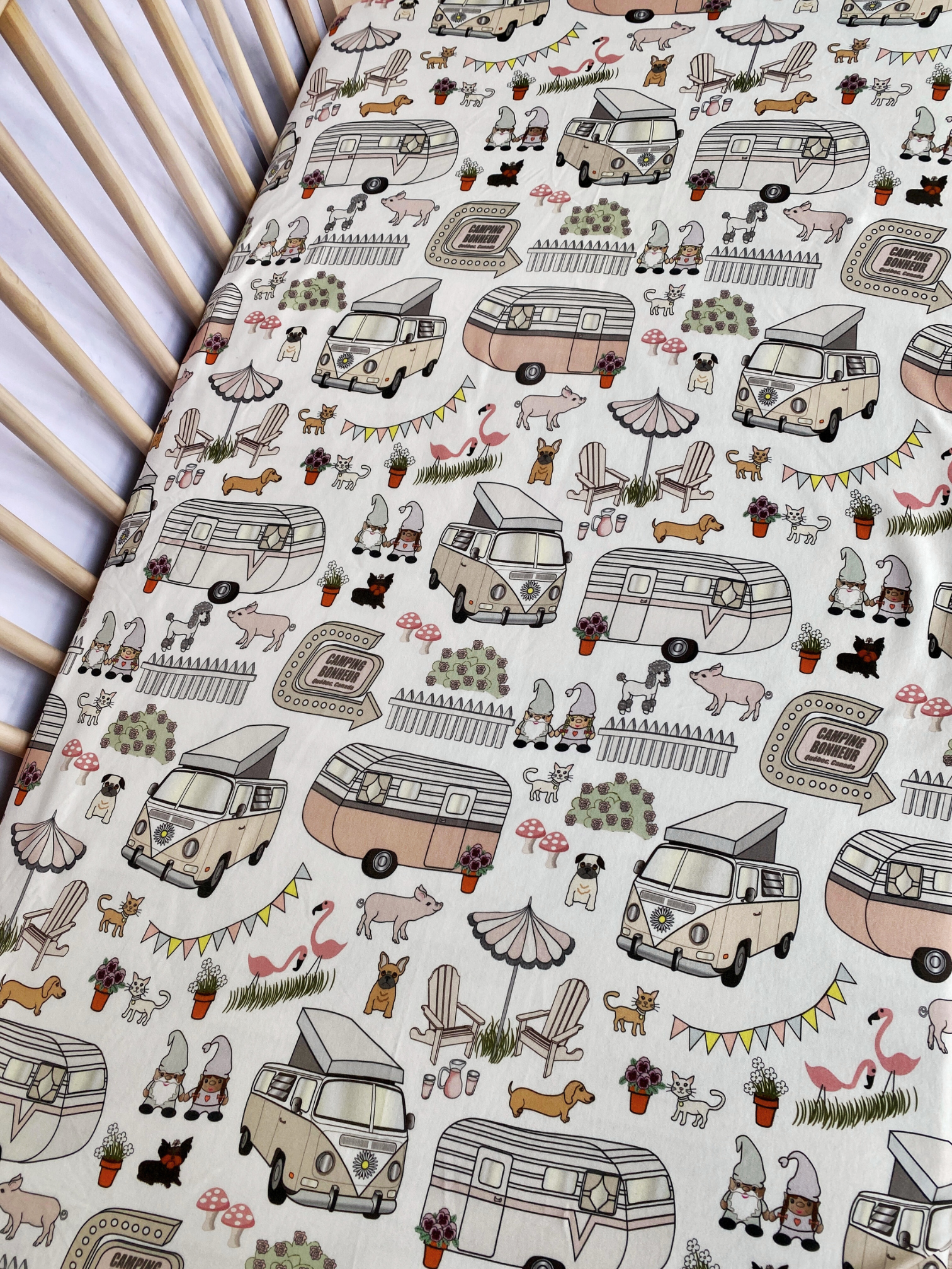 Fitted cotton sheet for bassinet : Happy Camping