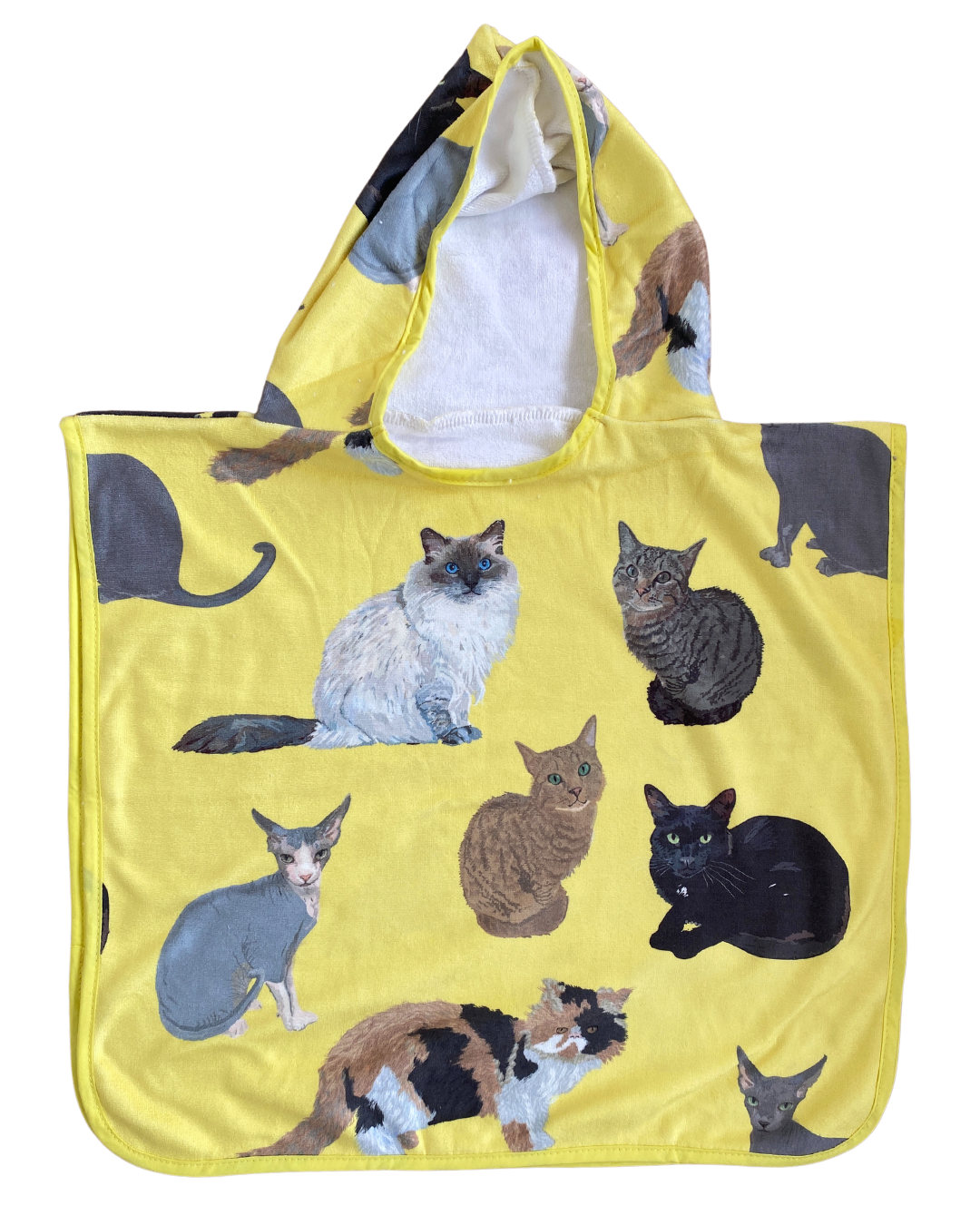 Hooded Baby Towel (0-18 months): My Cat Friends (Yellow Background)