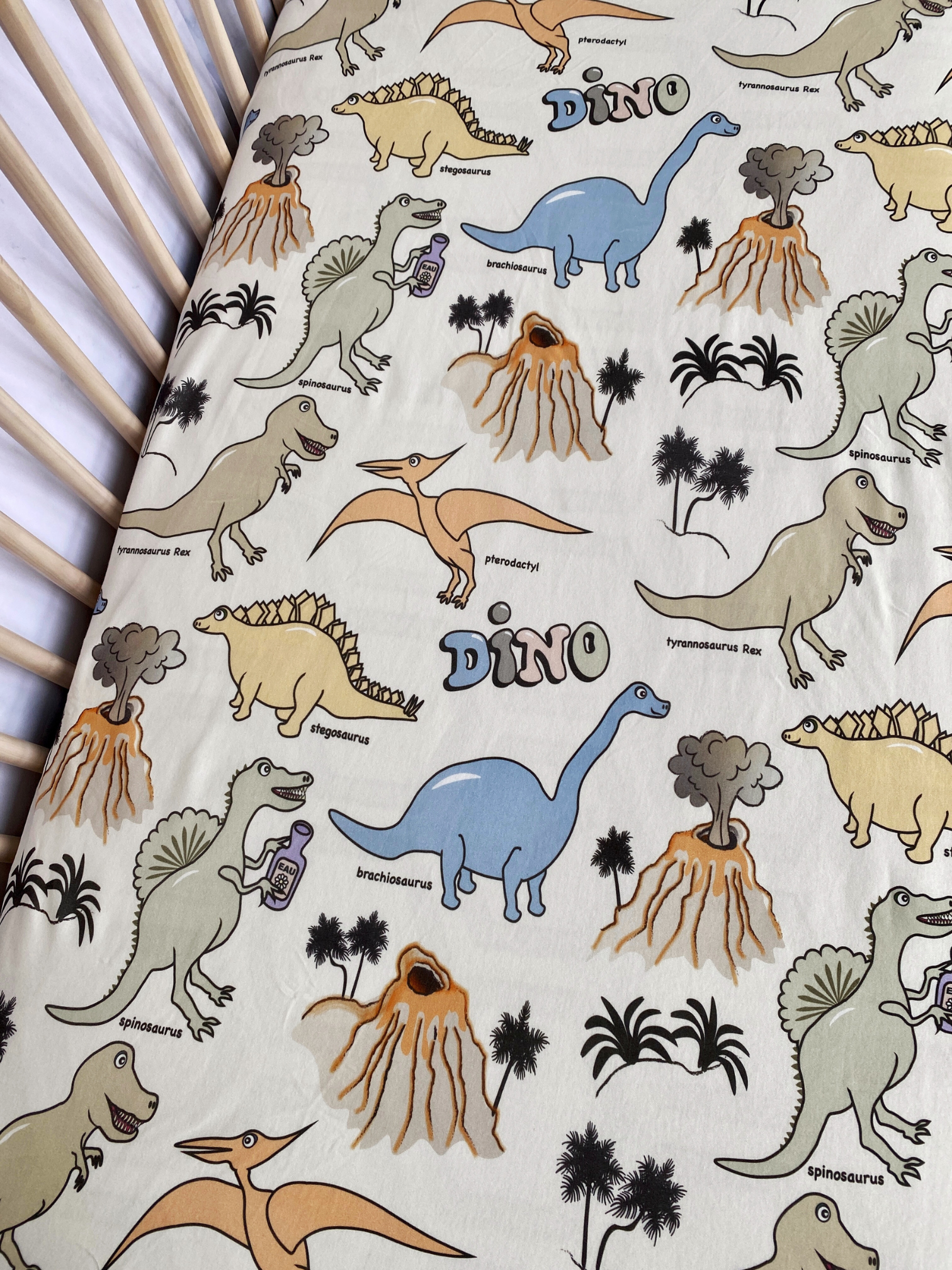Drap contour pour bassinette en coton : Vallée Dino