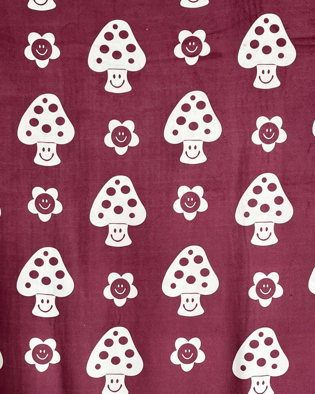 Kid Towel : Burgundy Smiling Mushrooms