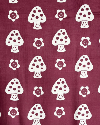 Adult Towel: Burgundy Smiling Mushrooms