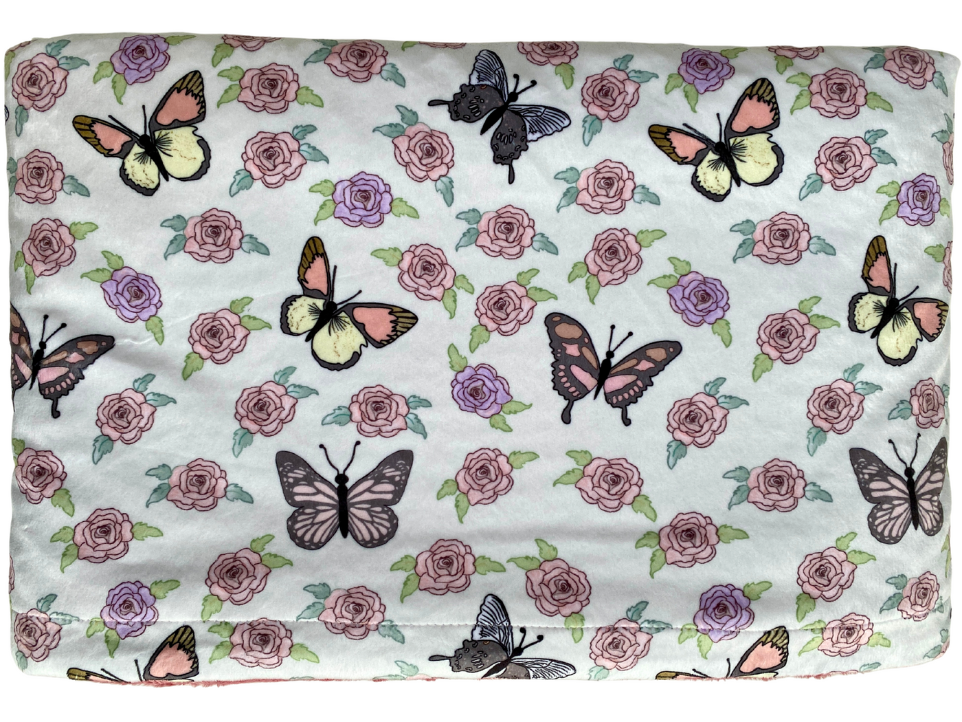 Giant Blanket: Butterflies in a rose garden (pink minky)