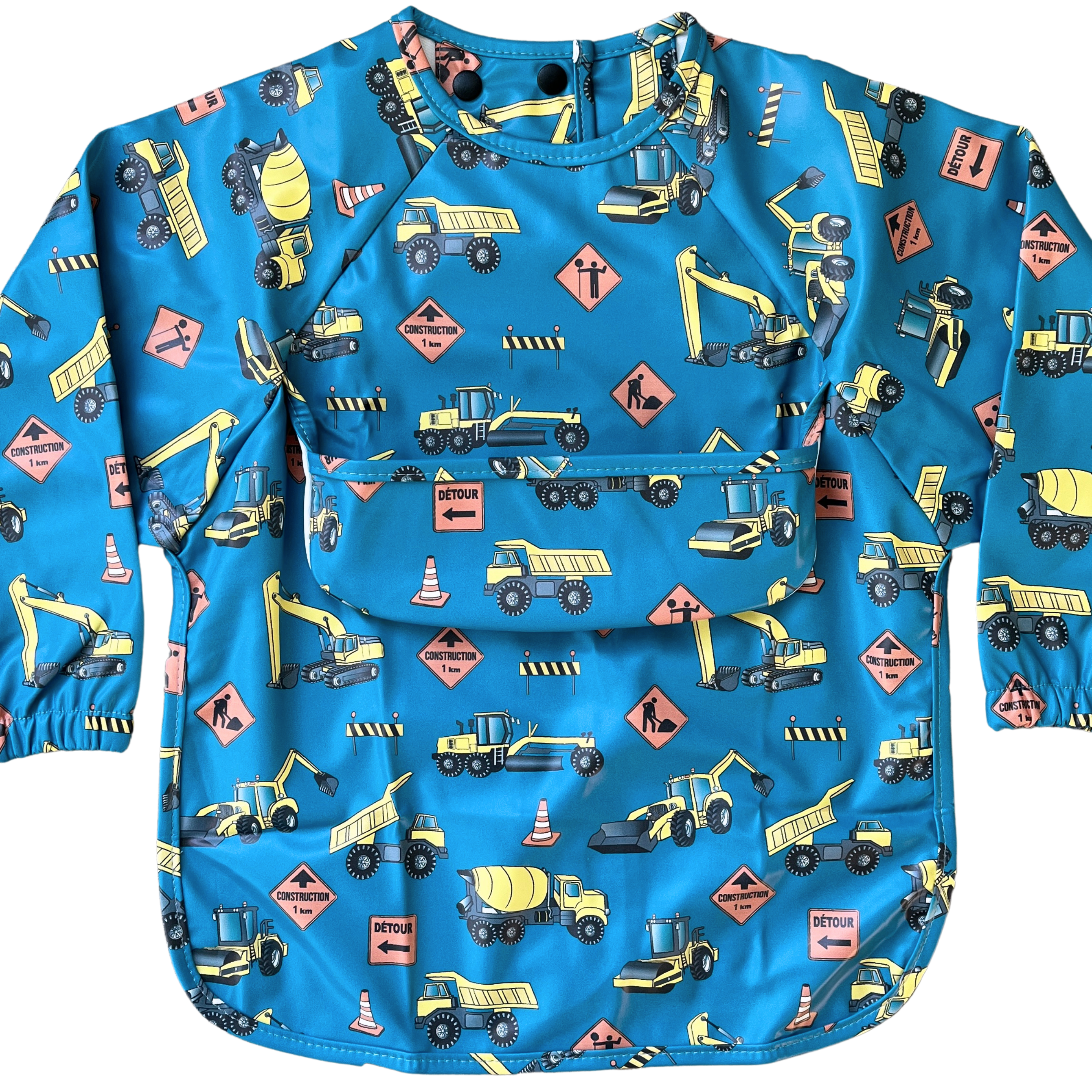 Long sleeve waterproof bib with pocket: Construction trucks