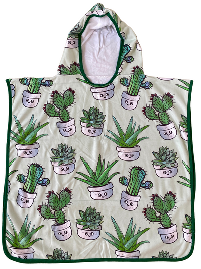 Hooded Kid Towel (18 months to 5 years): Soft Cactus and Succulent Plants Sage Green