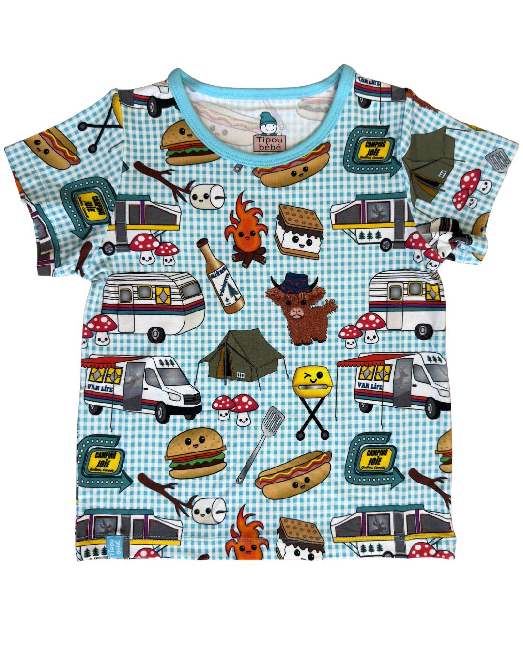 T-shirt bébé et enfant ultra doux en bambou (coupe relaxe) : BBQ au camping Joie