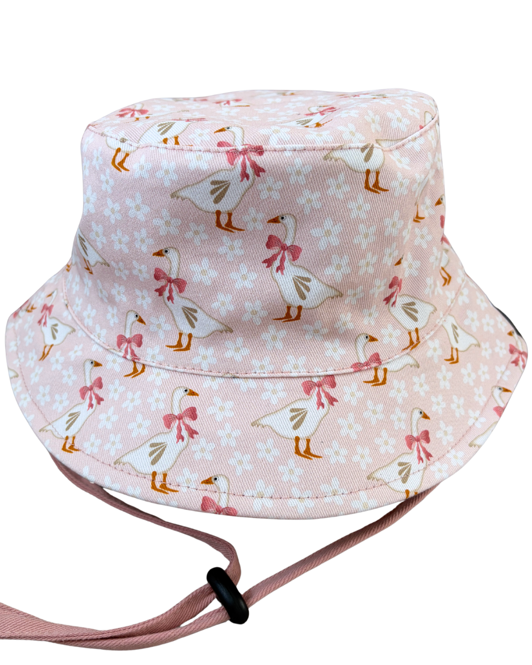 Chapeau Reversible : Oies jardins de marguerites fond rose
