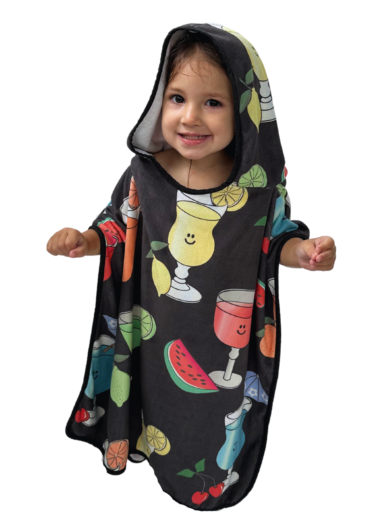 Serviette poncho à capuchon pour enfant (18 mois à 5 ans) : Cocktails rafraîchissants (fond noir)