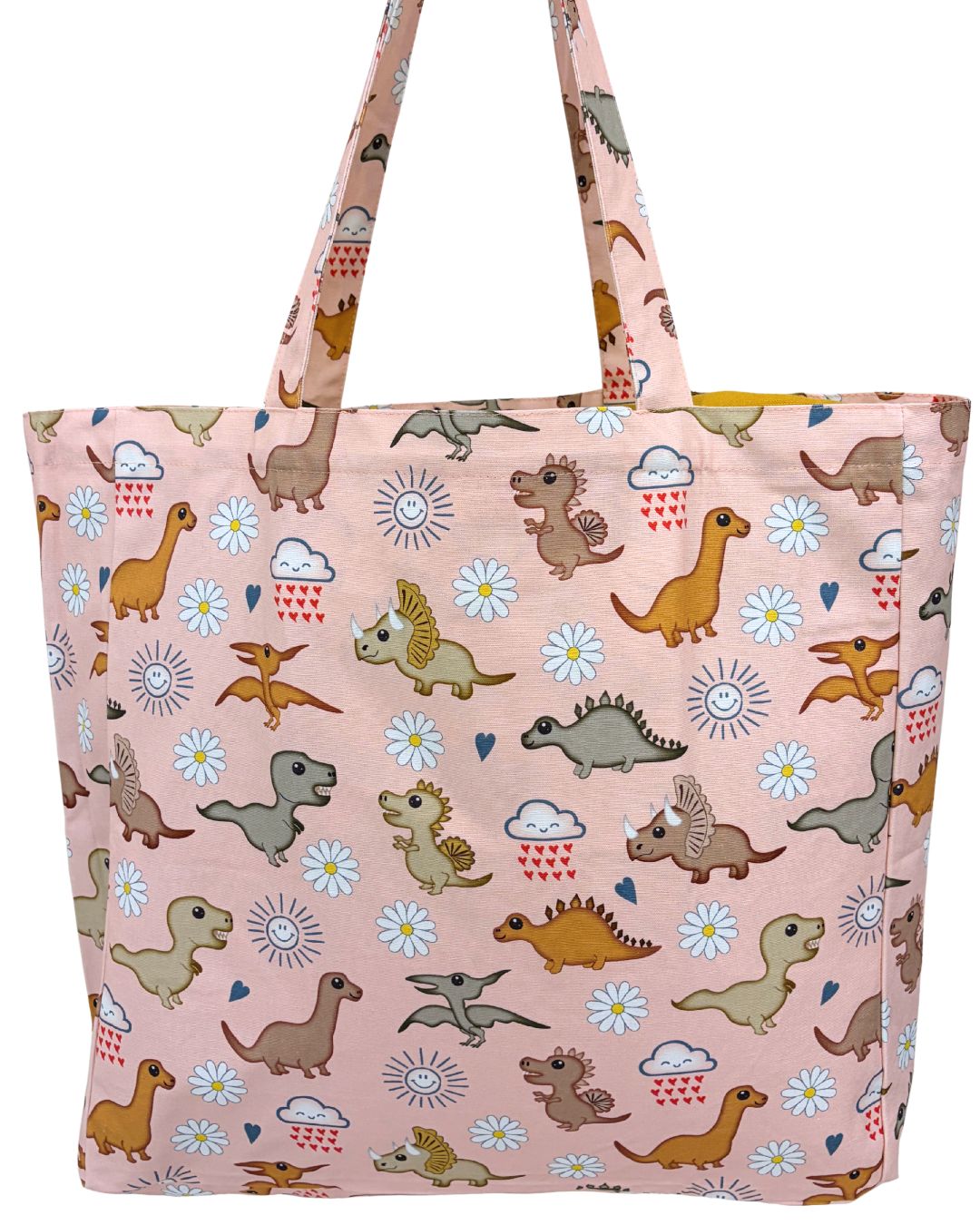 Sac réutilisable illustré : Dinosaures adorables (fond corail)