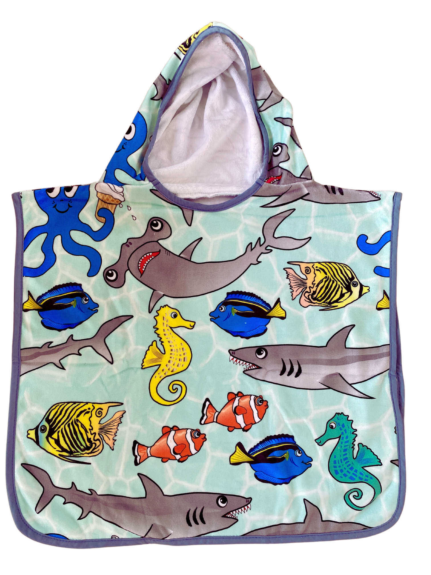 Baby Hooded Poncho Towel (0-18 months): Friendly Sharks Party