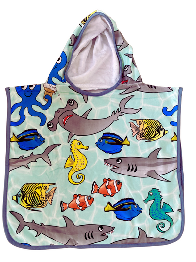 Hooded Baby Towel (0-18 months): Kind Sharks' Birthday
