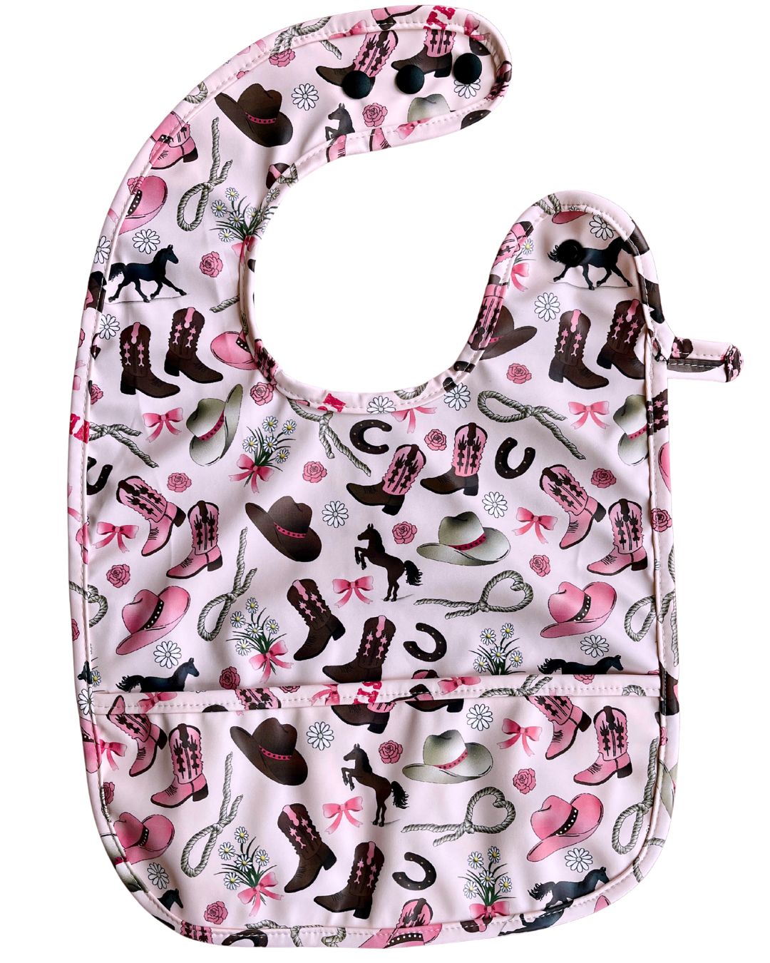 Waterproof bib with pocket: Pink Western cowboy