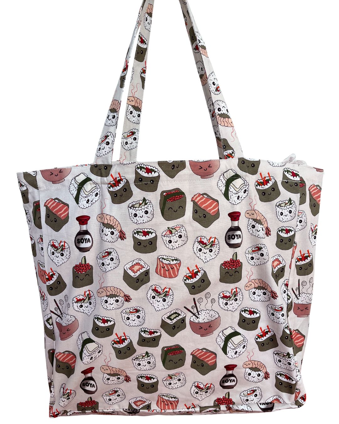Sac réutilisable illustré : Sushis heureux