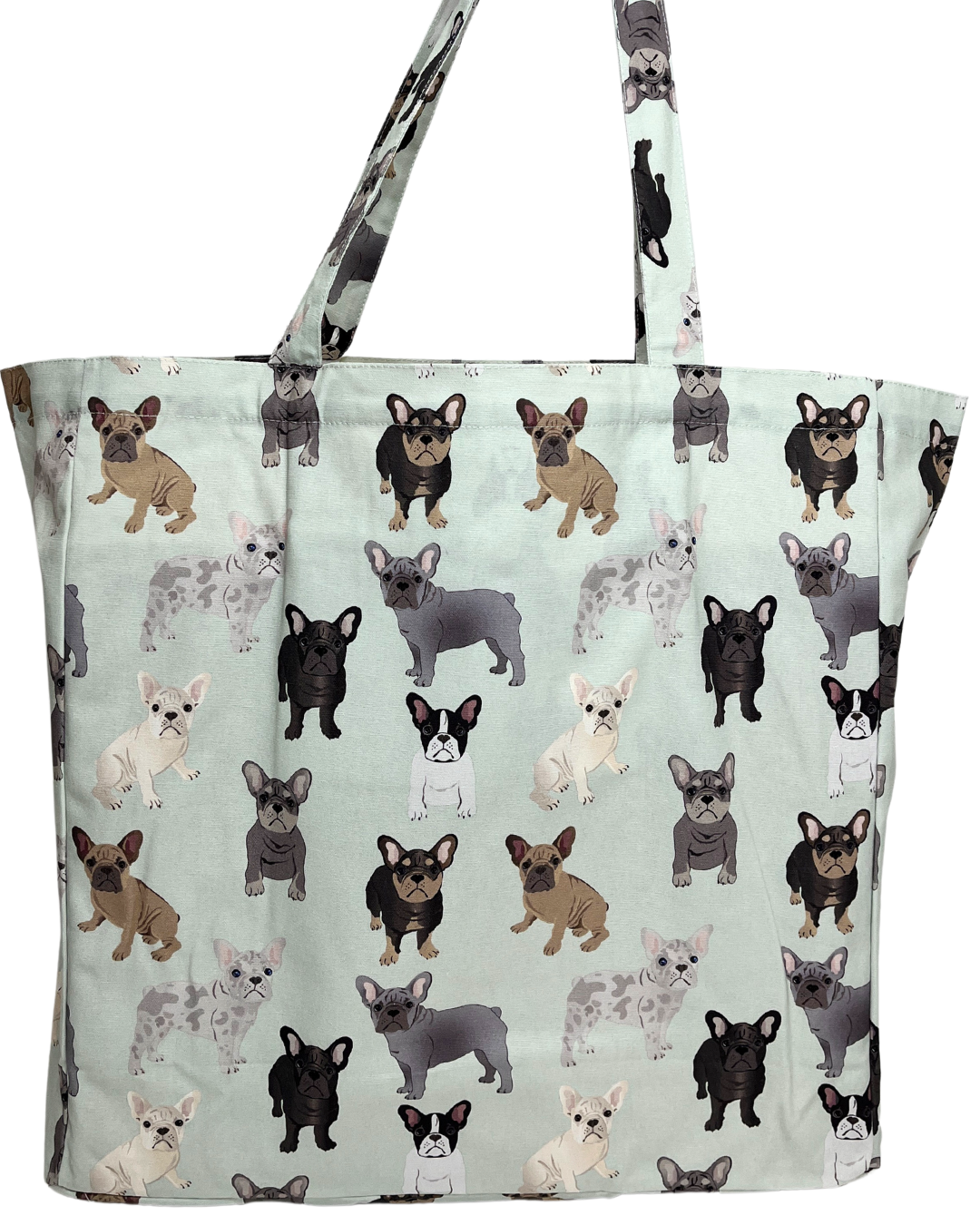 Illustrated Reusable Bag: French Bulldog Party (Pale Turquoise)