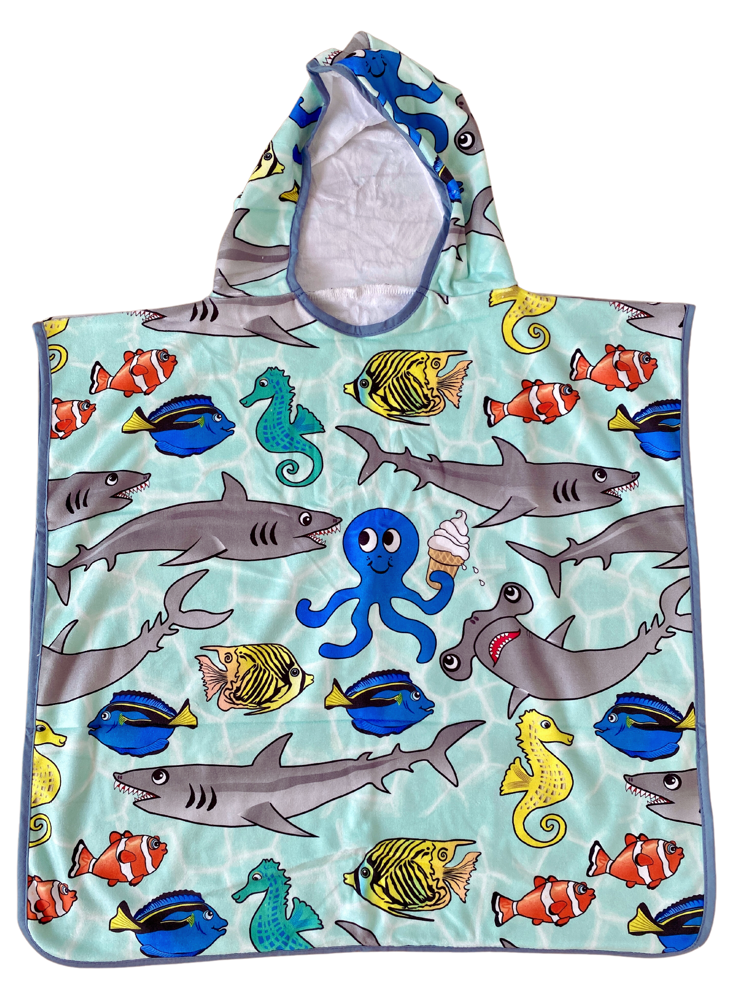 Hooded poncho towel for children (18 months to 5 years): Friendly sharks party
