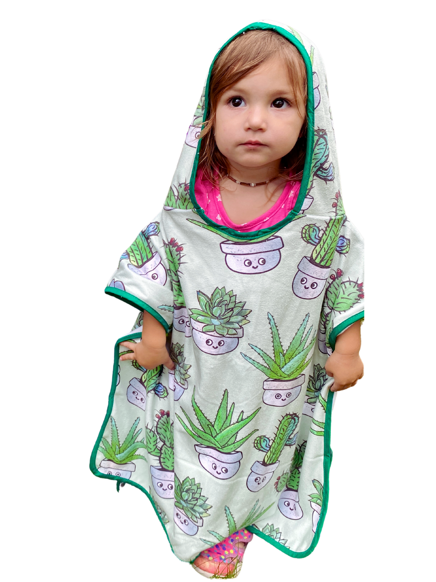Serviette à capuchon pour enfant (18 mois à 5 ans) : Cactus doux et plantes succulentes vert sauge