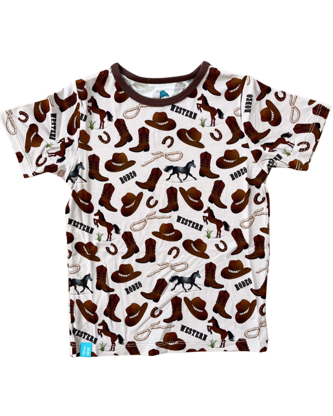 T-shirt for baby and child ultra soft bamboo: Beige Western cowboy