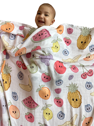 Muslin swaddle: Cute Fruits (White background)