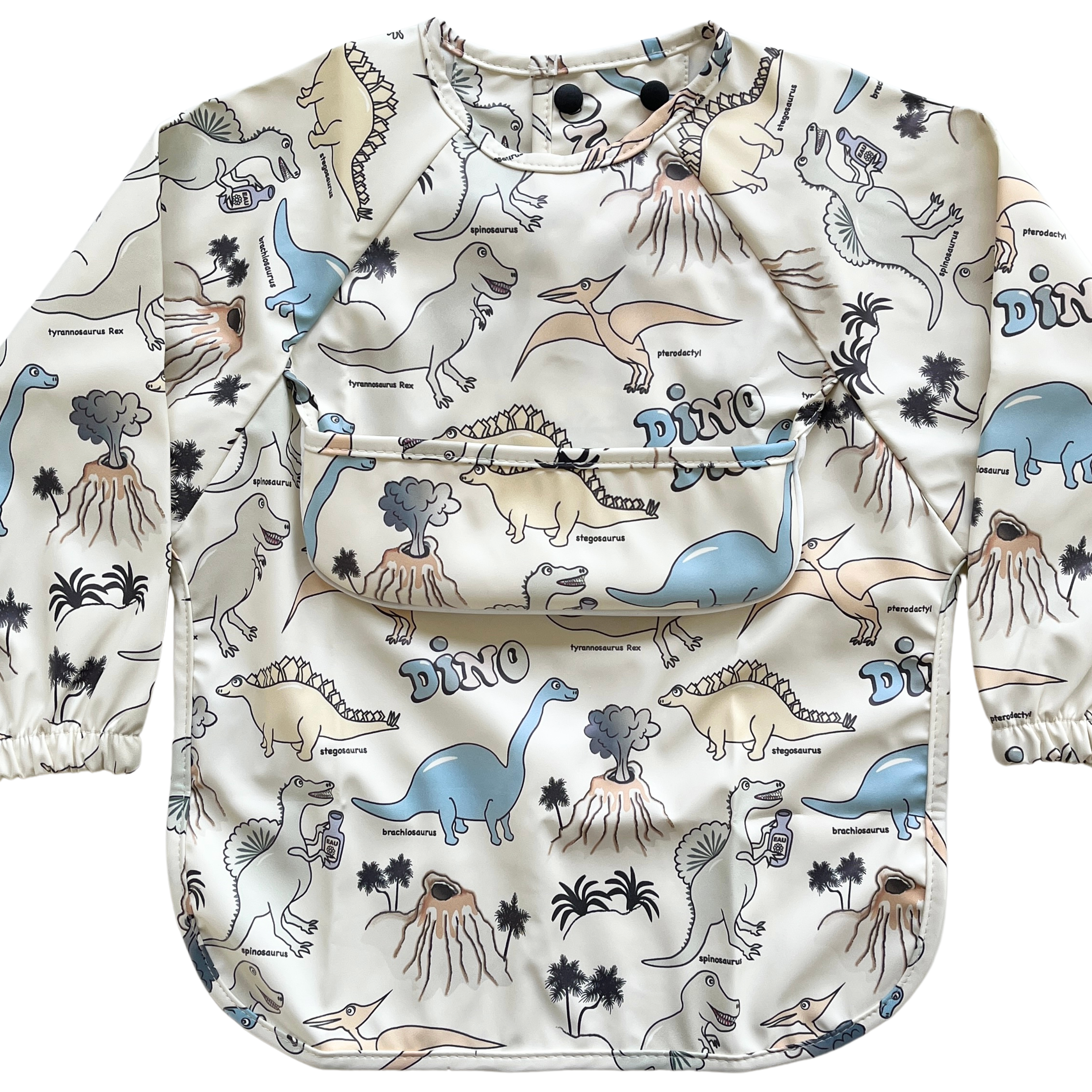 Long-sleeve waterproof bib with pocket: Dino Valley