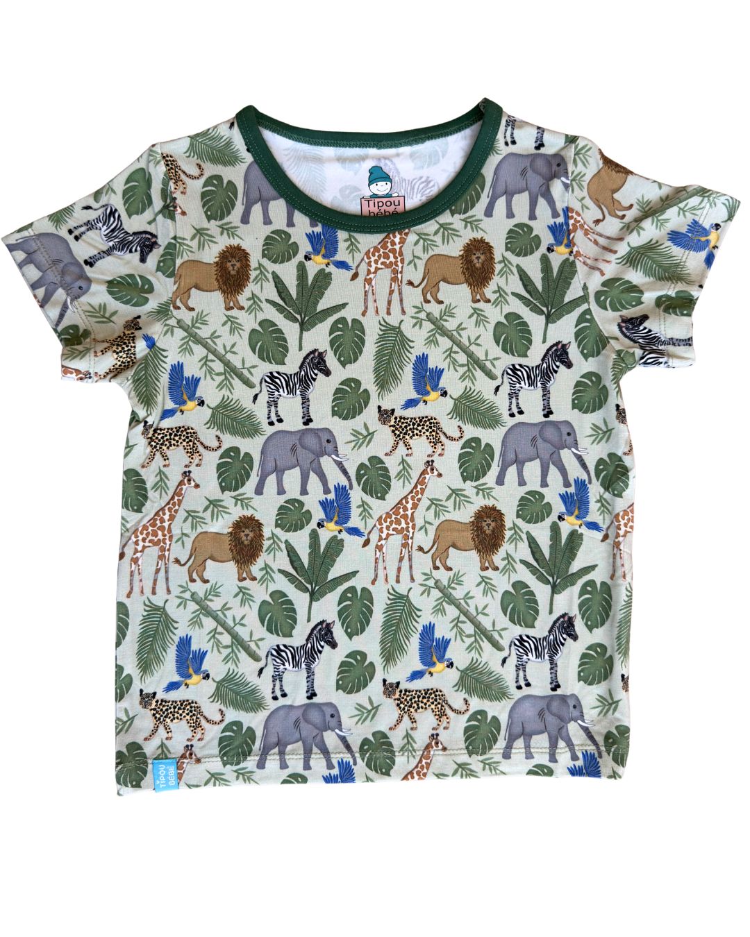 T-shirt bébé et enfant ultra doux en bambou (coupe relaxe) : Safari dans la jungle tropical