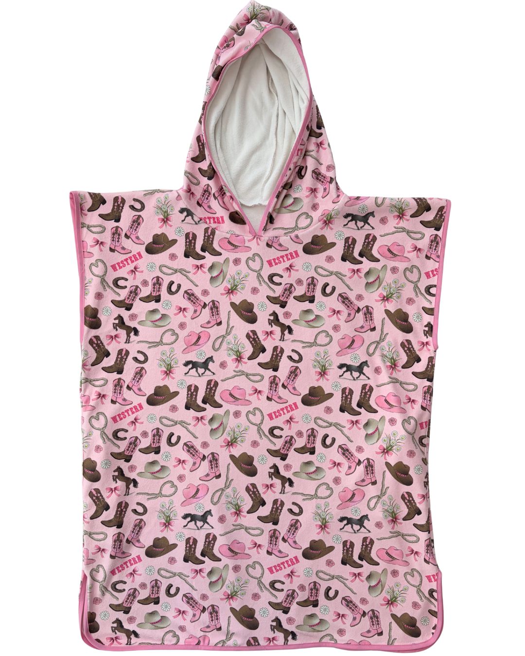 Serviette poncho à capuchon pour adulte et enfant : Western cowboy rose