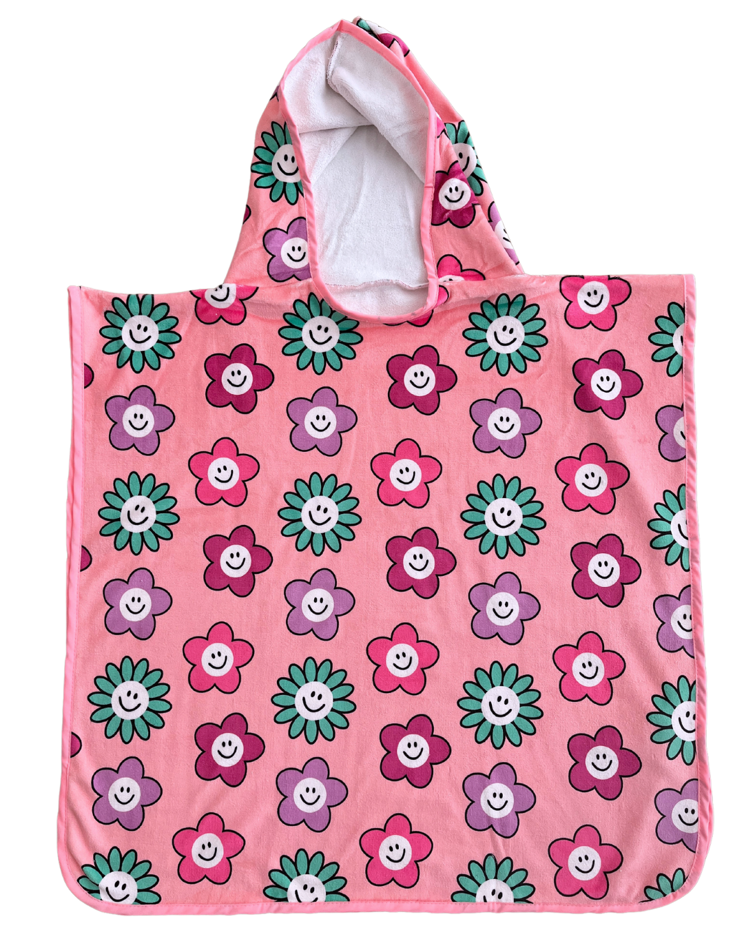 Hooded poncho towel for children (18 months to 5 years): Smiling flowers