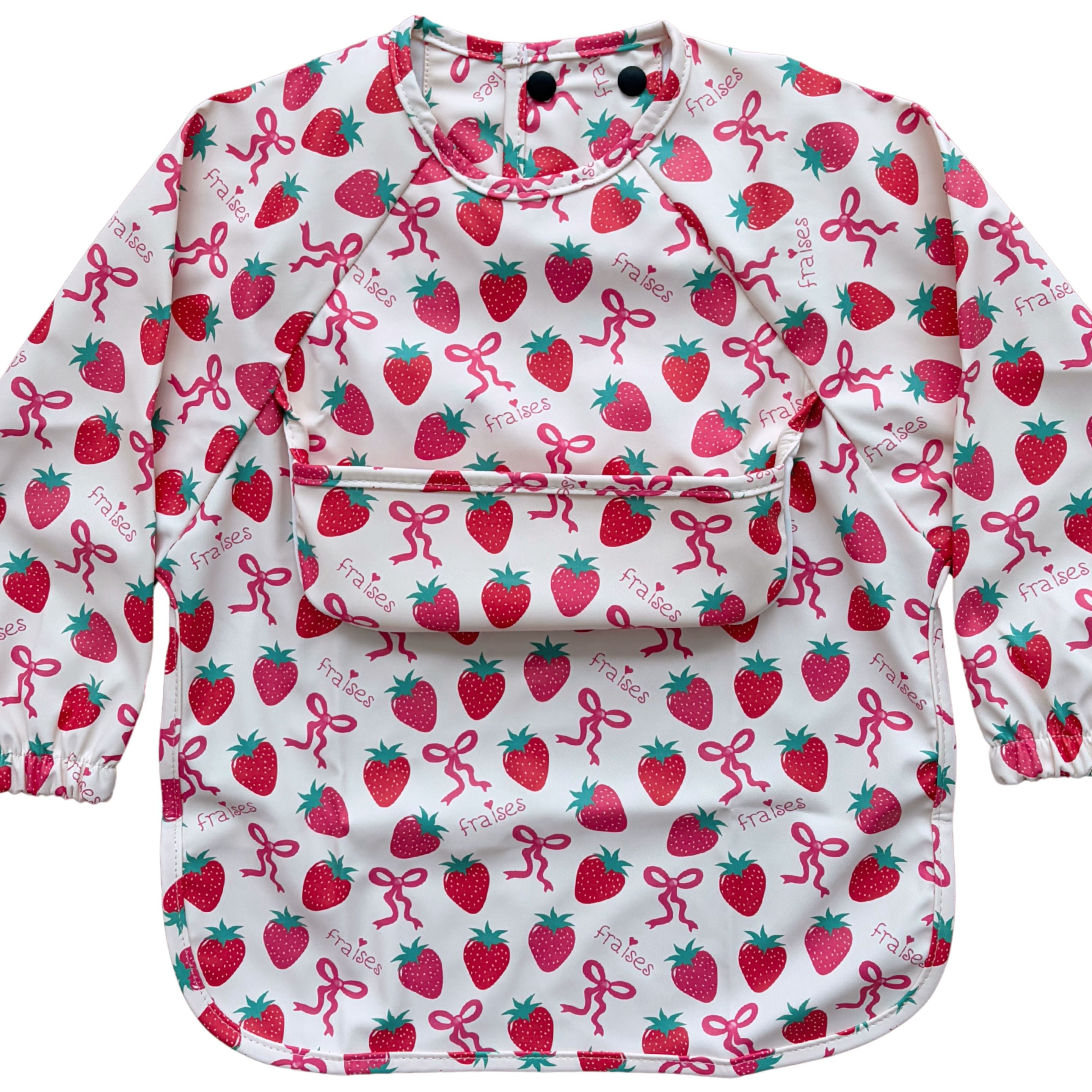 Bavette imperméable à manches longues avec poche : Irrésistibles fraises et boucles