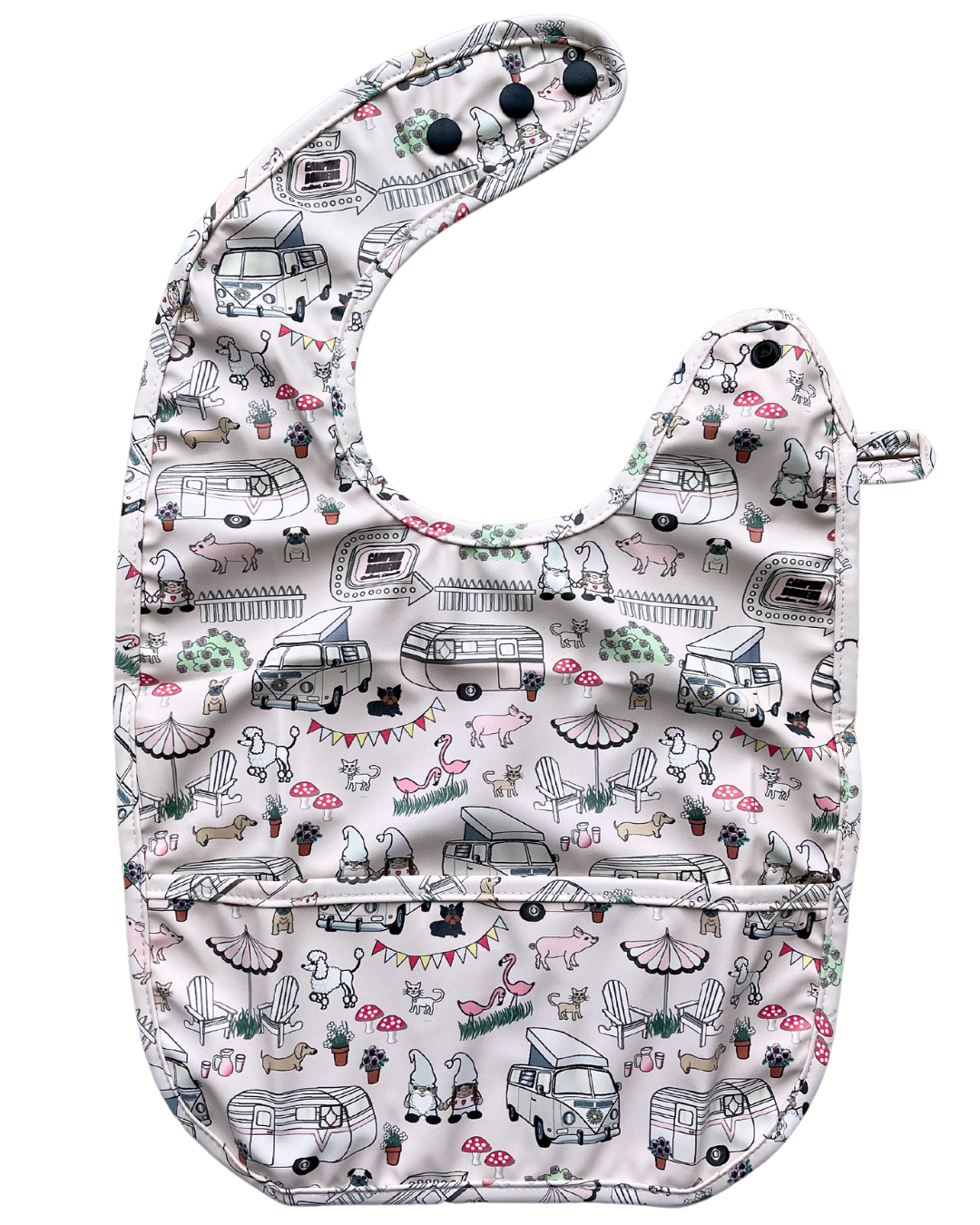 Bavette imperméable avec poche : Camping bonheur rose